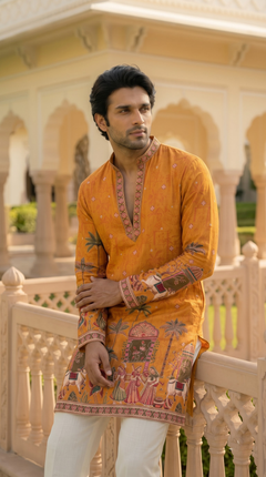 Mustard Orange Heritage Embroidered Kurta