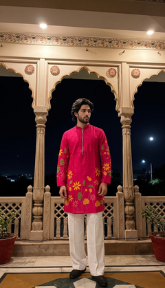 Vibrant Fuchsia Floral Kurta