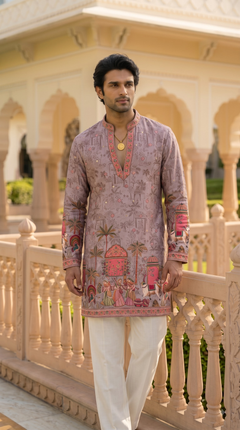 Mauve Printed Embroidered Kurta
