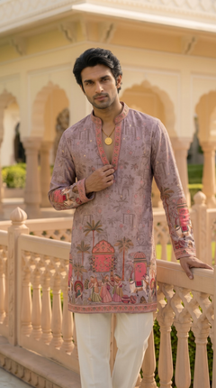 Mauve Printed Embroidered Kurta