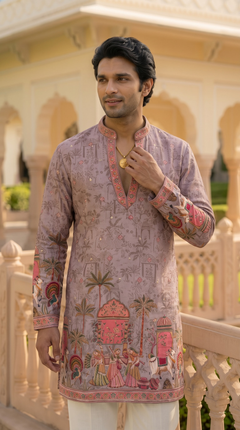 Mauve Printed Embroidered Kurta