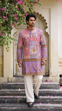 Pink & Purple Printed Embroidered Kurta
