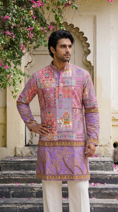 Pink & Purple Printed Embroidered Kurta