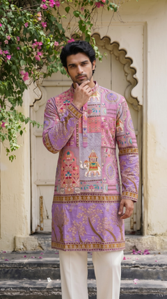 Pink & Purple Printed Embroidered Kurta