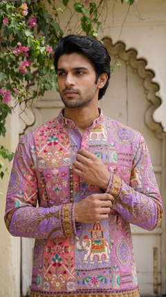 Pink & Purple Printed Embroidered Kurta