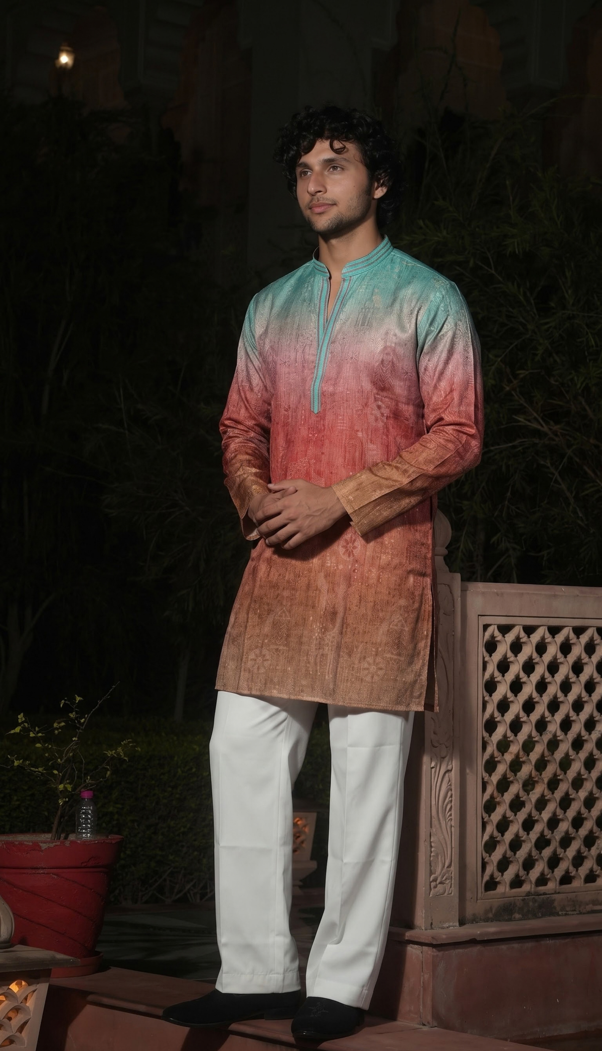 Teal & Rust Ombre Kurta