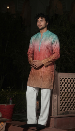 Teal & Rust Ombre Kurta