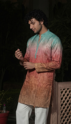 Teal & Rust Ombre Kurta