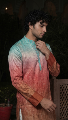 Teal & Rust Ombre Kurta