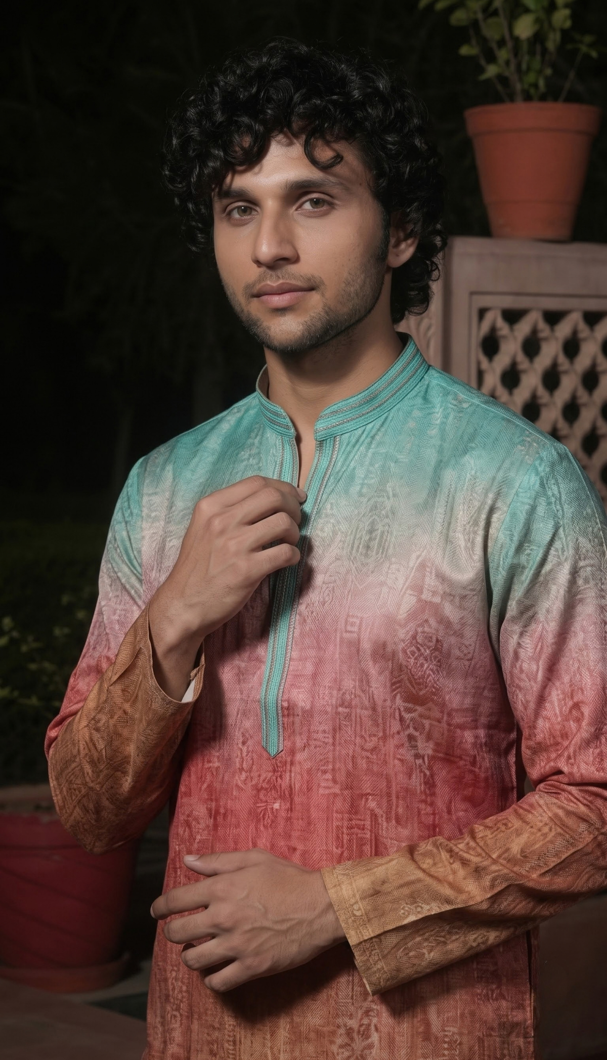 Teal & Rust Ombre Kurta