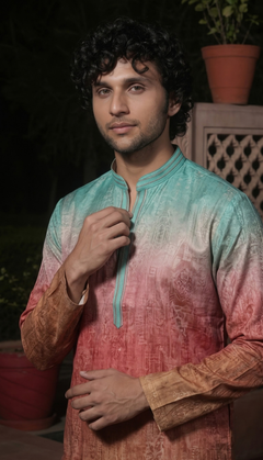 Teal & Rust Ombre Kurta