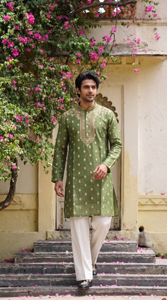 Olive Green Embroidered Kurta