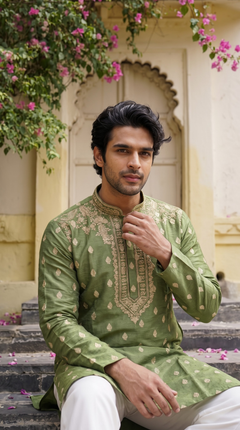 Olive Green Embroidered Kurta