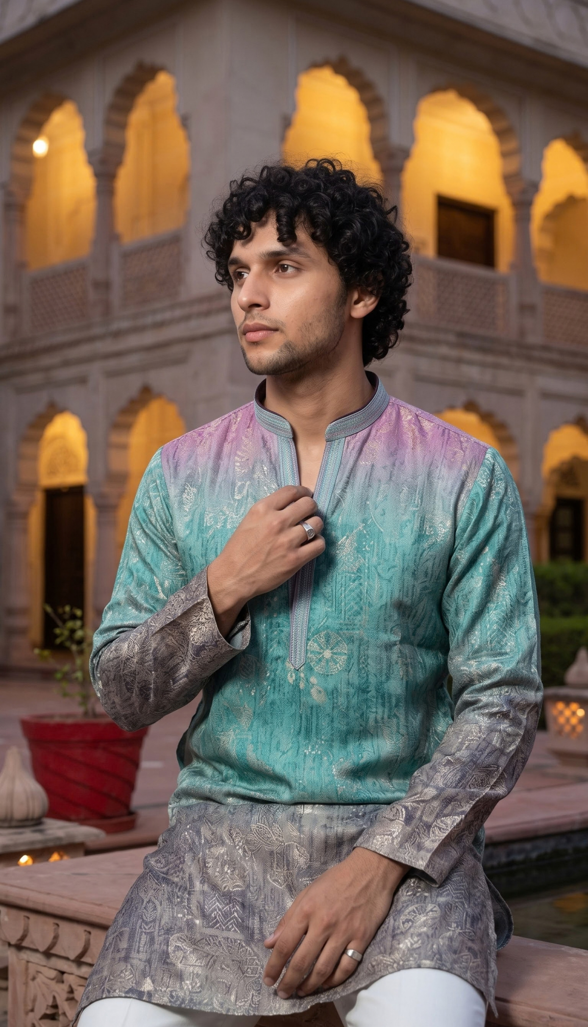 Pastel Teal & Lavender Ombre Kurta