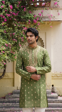 Olive Green Embroidered Kurta