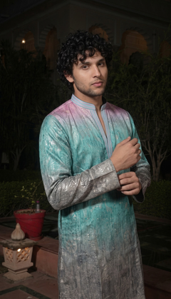 Pastel Teal & Lavender Ombre Kurta