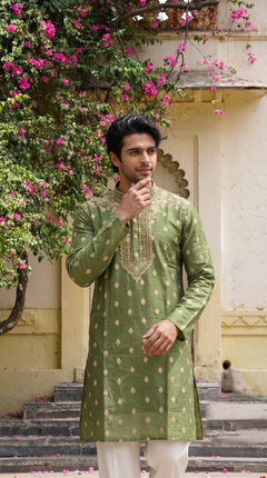 Olive Green Embroidered Kurta