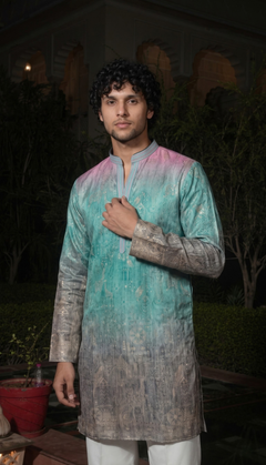 Pastel Teal & Lavender Ombre Kurta