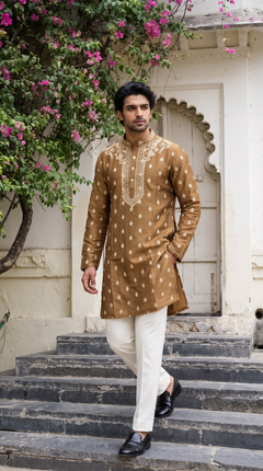 Mocha Brown Embroidered Kurta