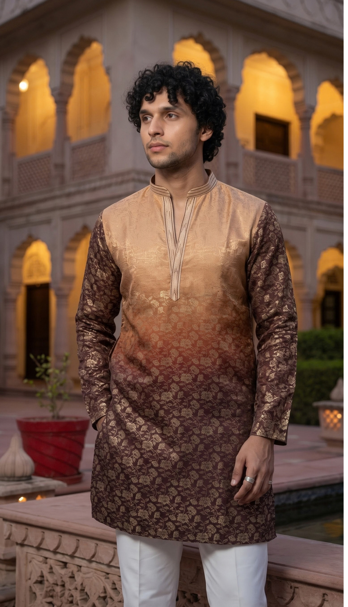 Chocolate Brown Jacquard Kurta