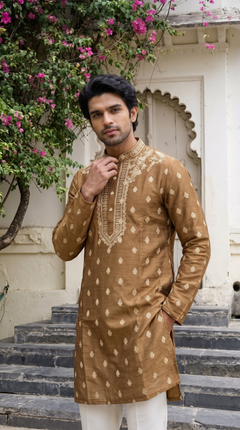 Mocha Brown Embroidered Kurta