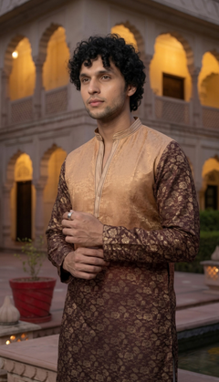 Chocolate Brown Jacquard Kurta