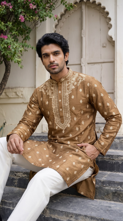 Mocha Brown Embroidered Kurta