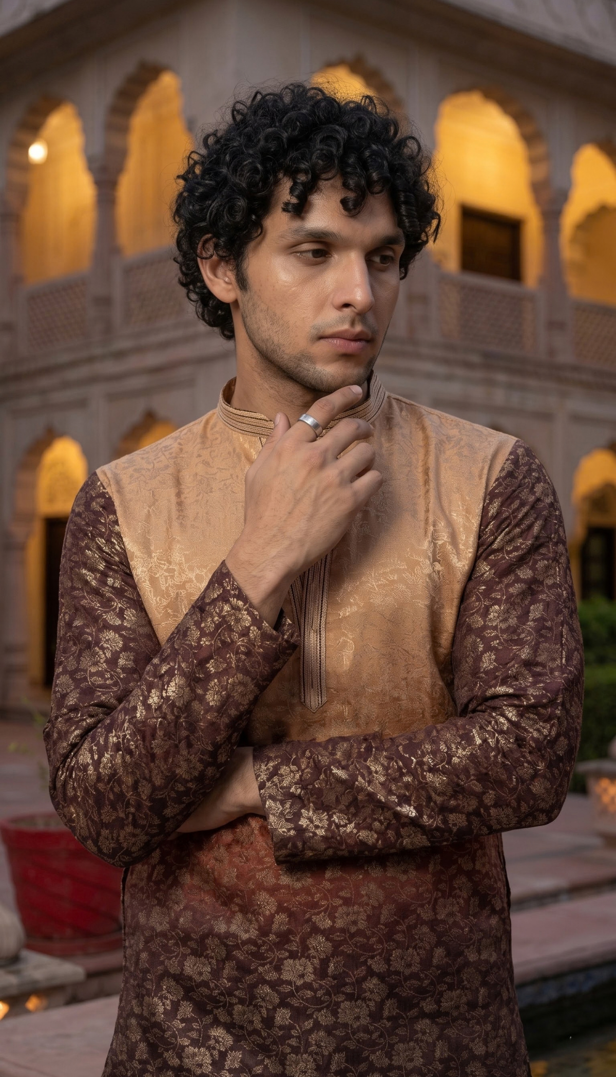 Chocolate Brown Jacquard Kurta
