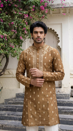 Mocha Brown Embroidered Kurta