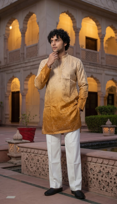 Golden Beige Jacquard Kurta