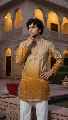 Golden Beige Jacquard Kurta