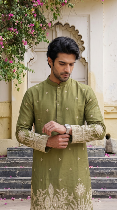 Olive Green Embroidered Kurta