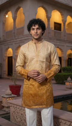 Golden Beige Jacquard Kurta