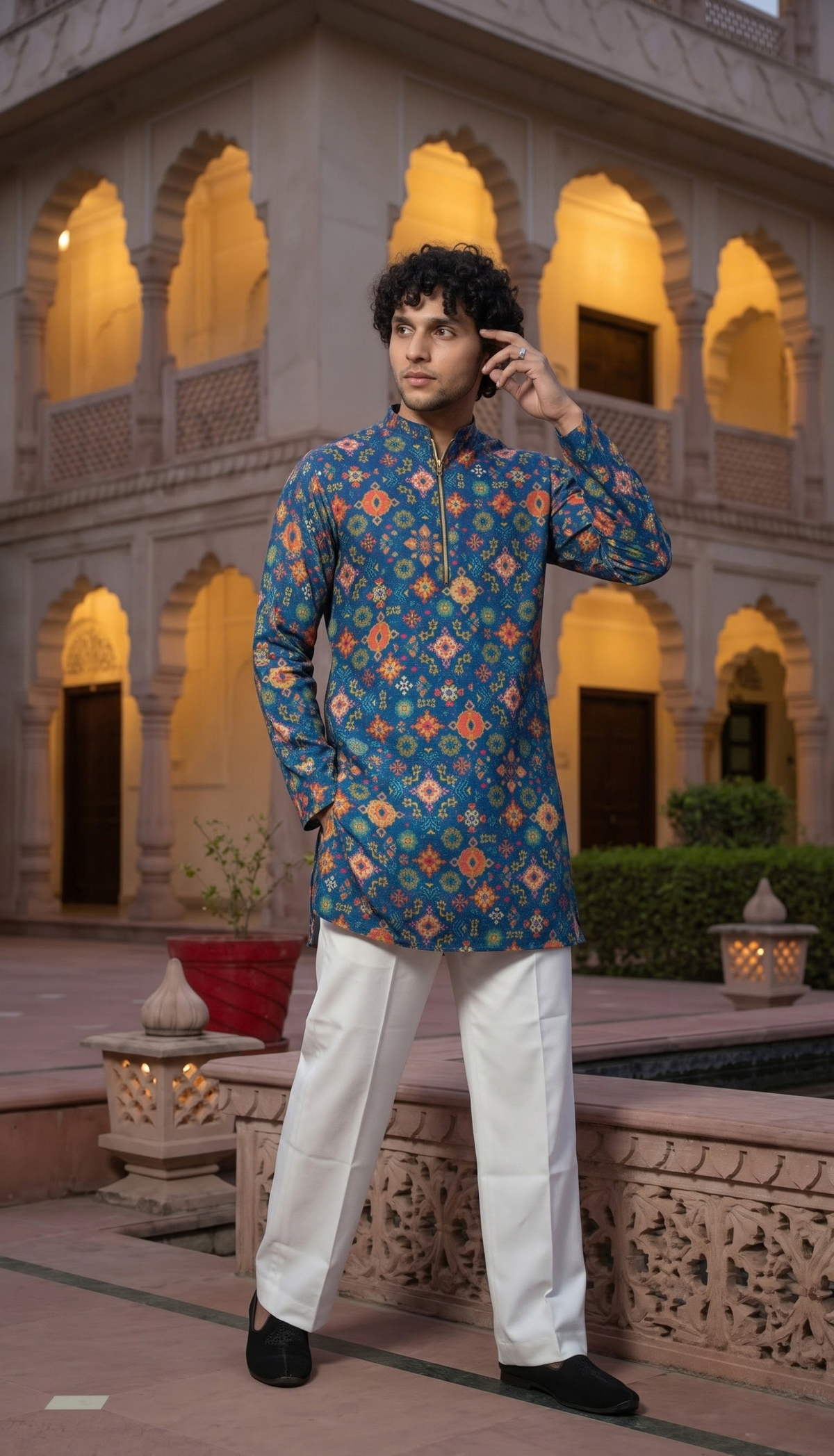 Blue Floral Printed Kurta