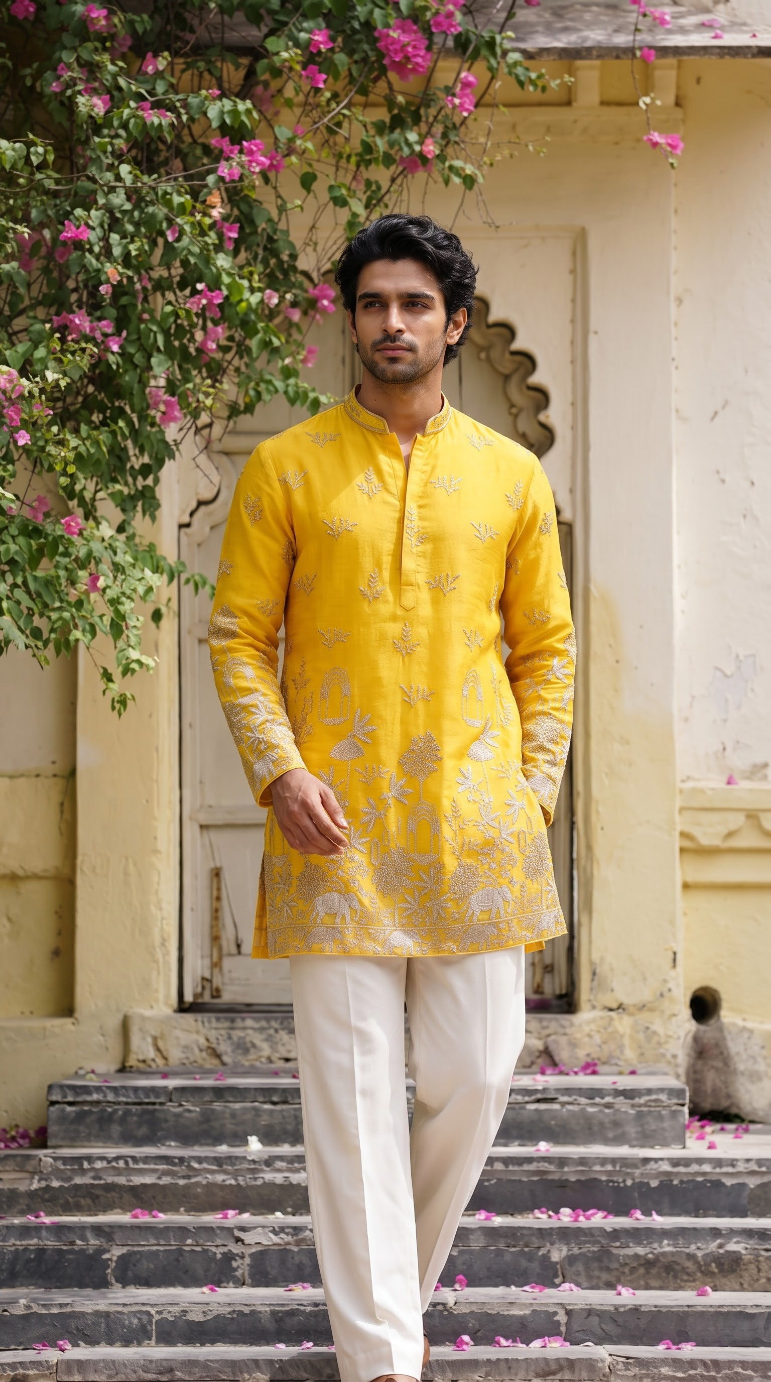 Mustard Yellow Embroidered Kurta
