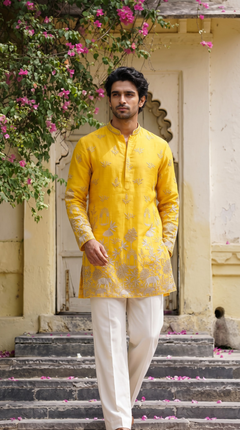 Mustard Yellow Embroidered Kurta