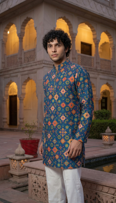 Blue Floral Printed Kurta
