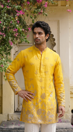 Mustard Yellow Embroidered Kurta