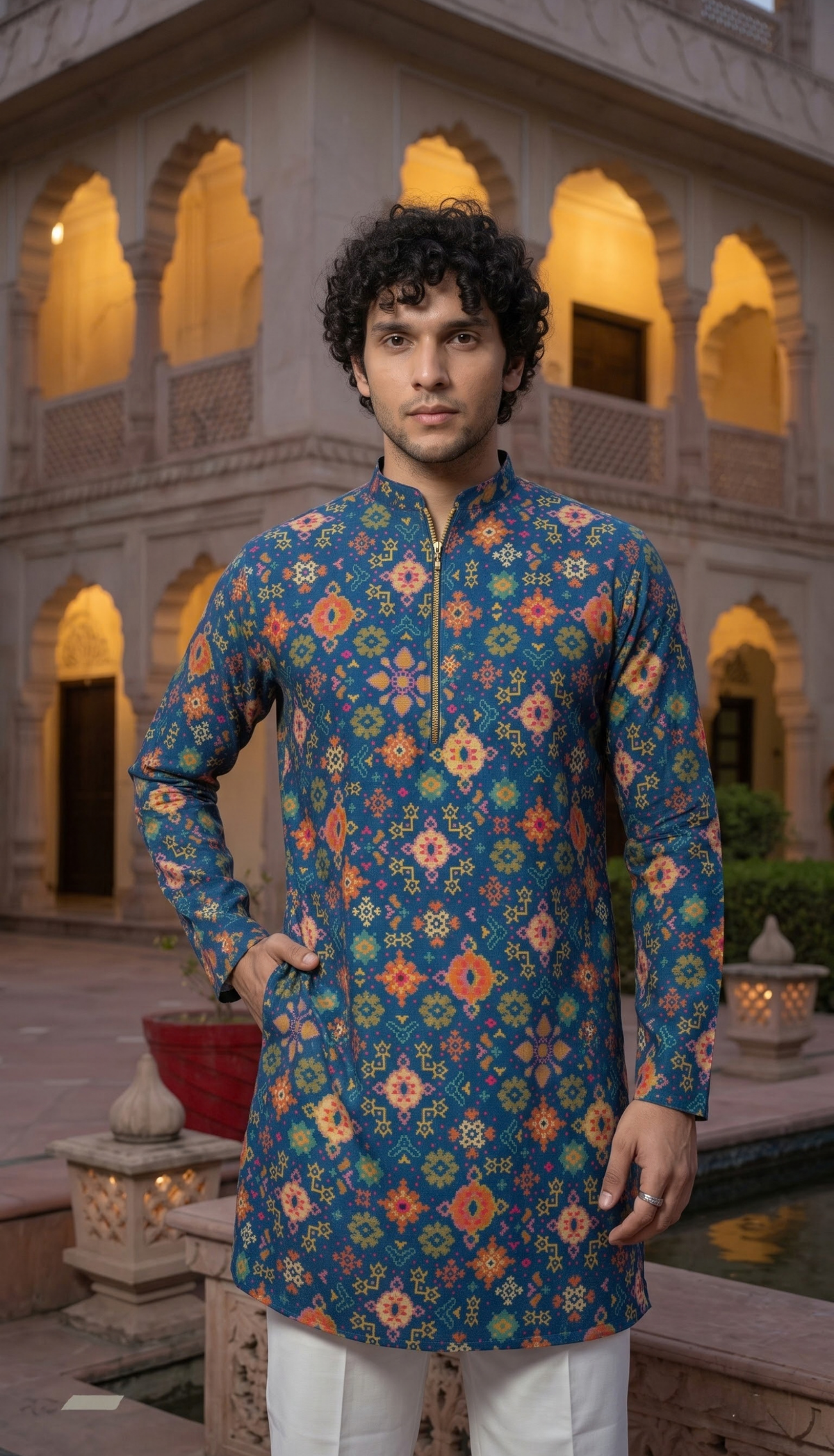 Blue Floral Printed Kurta