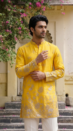 Mustard Yellow Embroidered Kurta