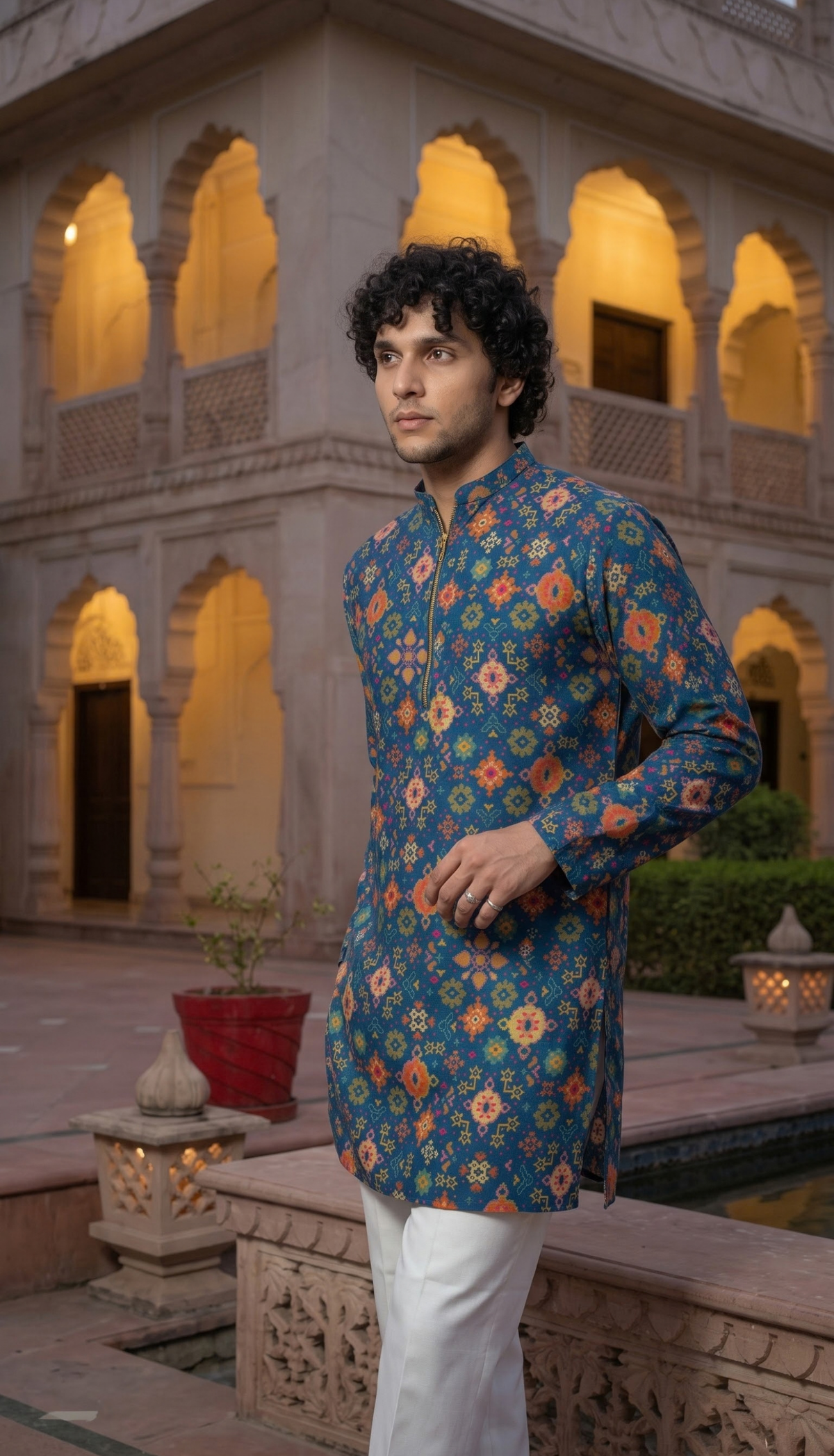 Blue Floral Printed Kurta