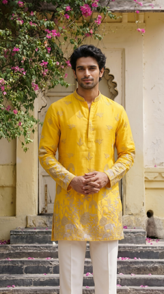 Mustard Yellow Embroidered Kurta