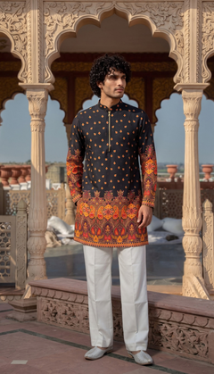 Black Printed Festive Kurta
