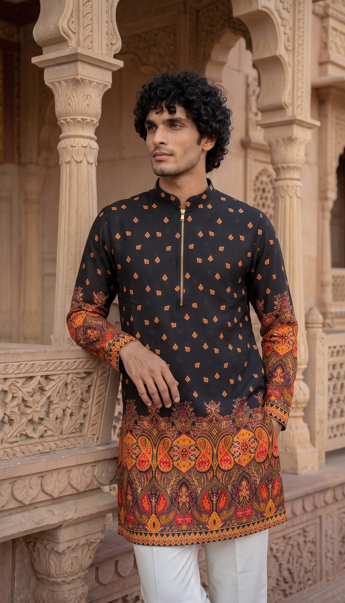 Black Printed Festive Kurta
