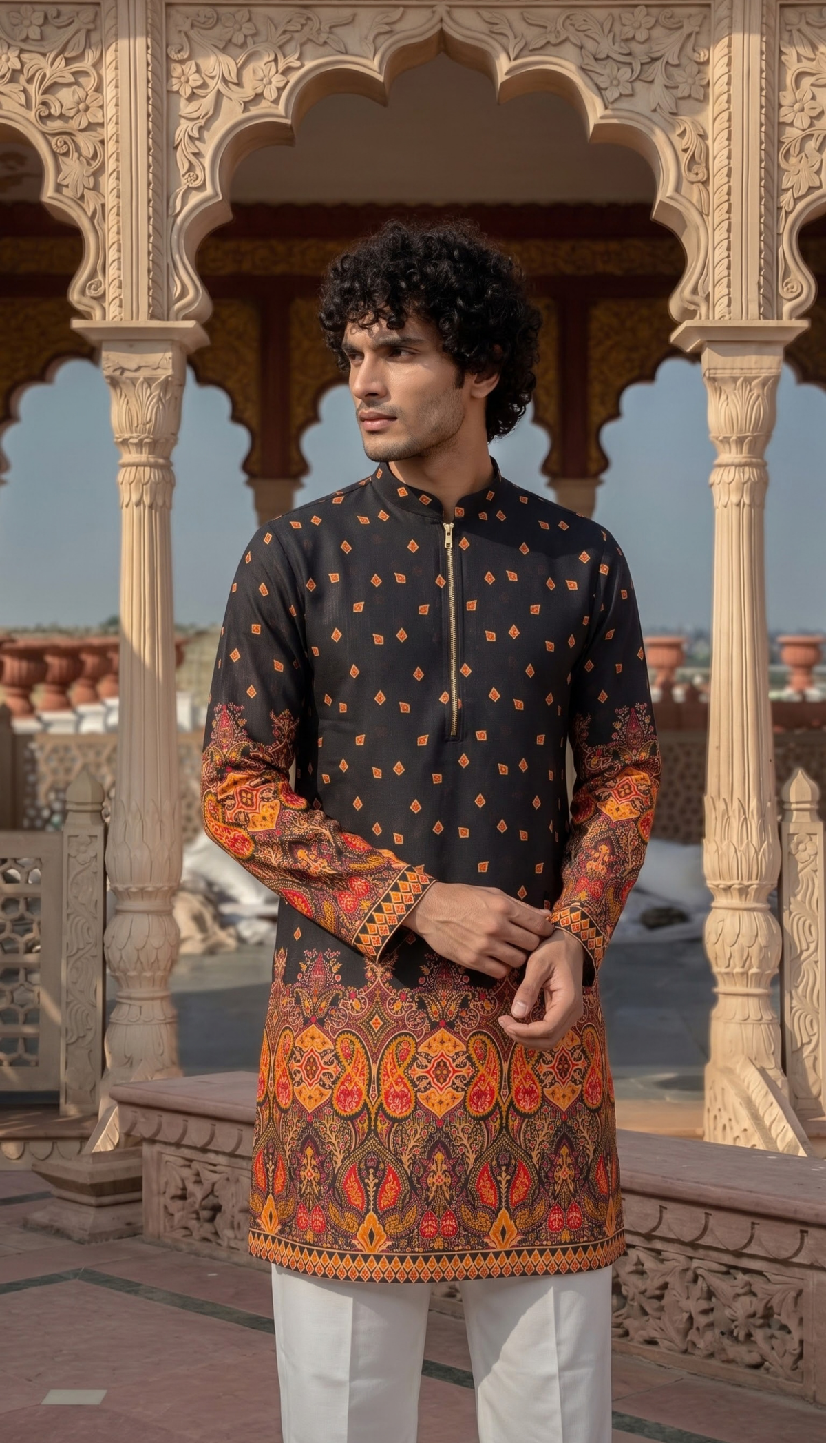 Black Printed Festive Kurta
