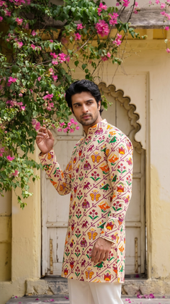 Ivory Multicolour Printed Kurta