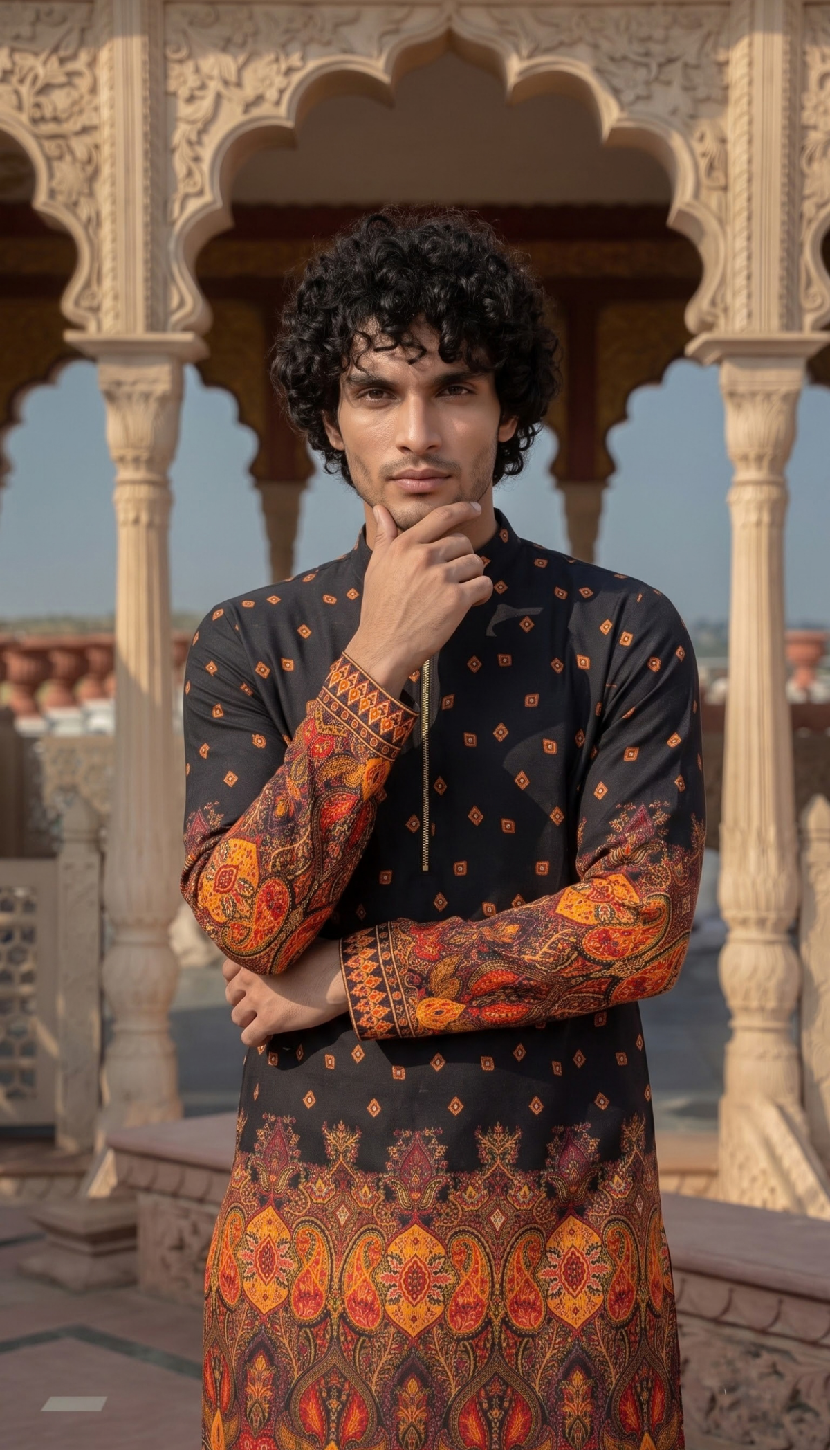 Black Printed Festive Kurta