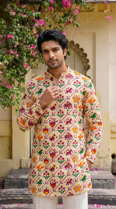 Ivory Multicolour Printed Kurta