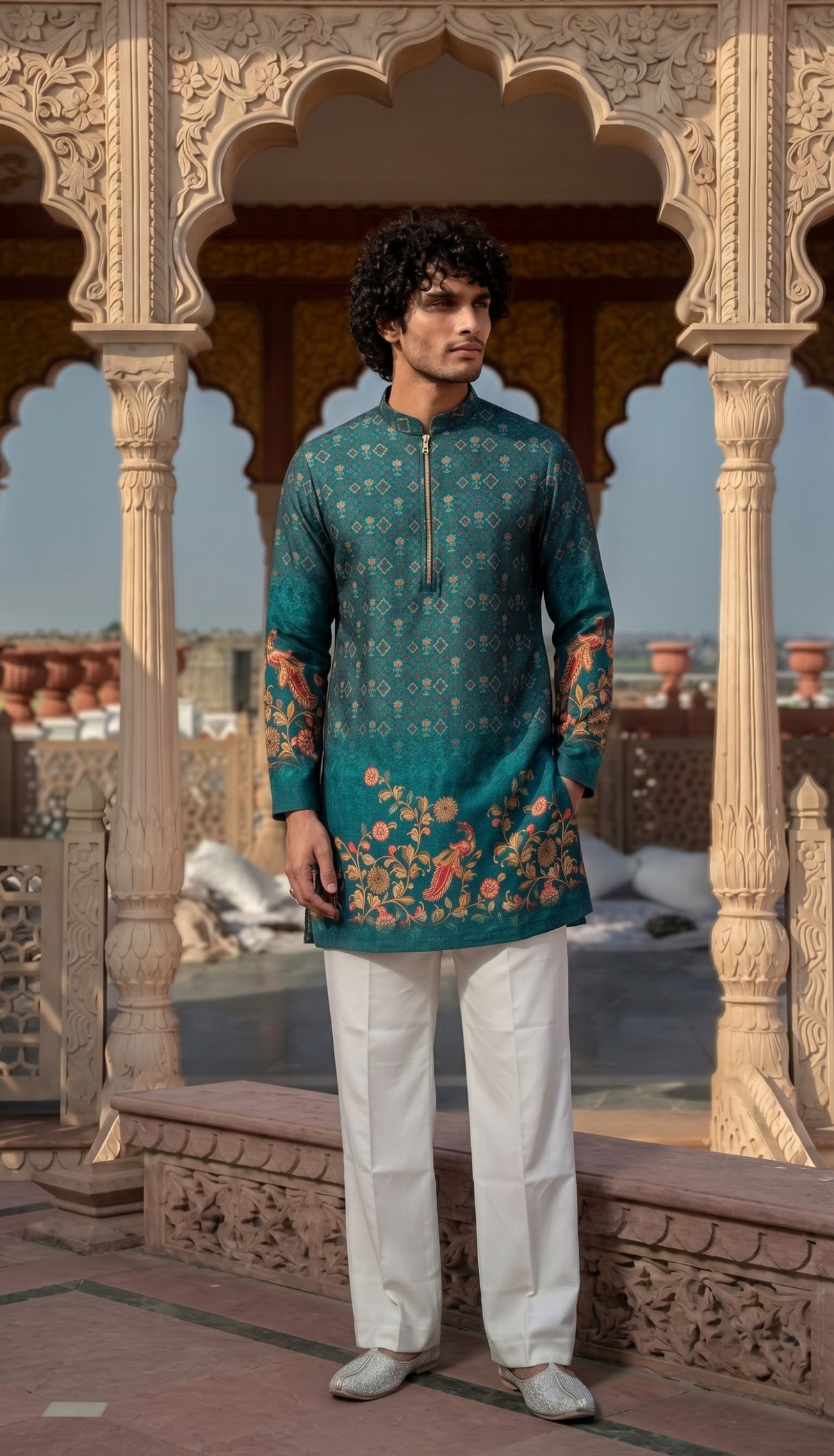 Teal Floral Printed Kurta