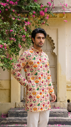 Ivory Multicolour Printed Kurta